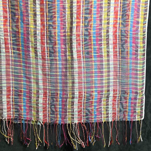 Pre-Owned Colorful 100% Pashmina Scarf with Fringe – Lightweight & Sheer - Picture 1 of 3